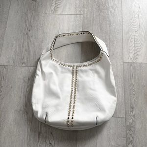 White hobo handbag with gold rockstuds